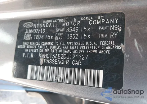 2013 Hyundai Accent Gs z USA, uszkodzony, nr VIN KMHCT5AE2DU121327